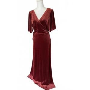New Lulus Burgundy Velvet Wrap Maxi Dress